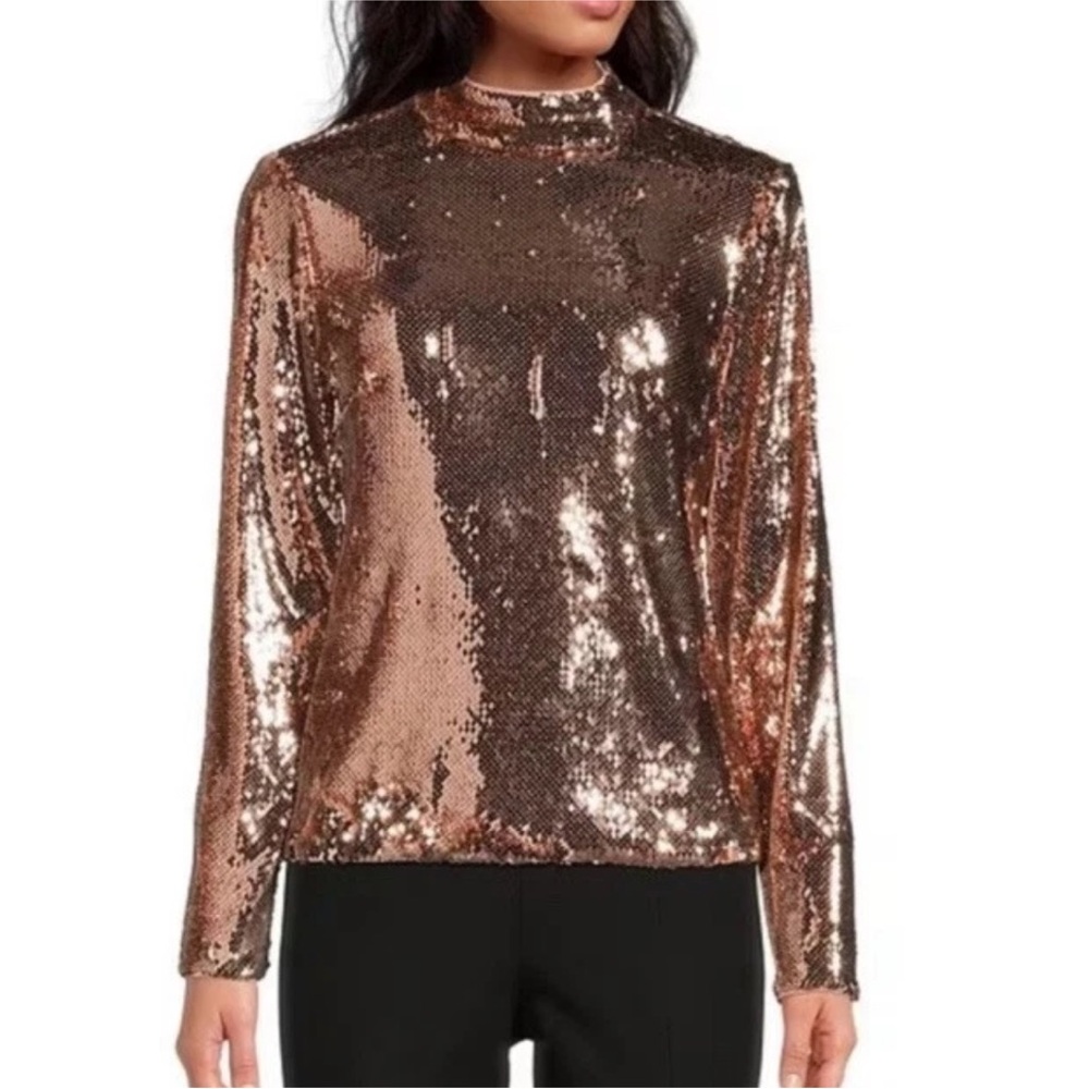 Ted Baker London Lovato Metallic Mock Neck Long Sleeve Sequin Top
